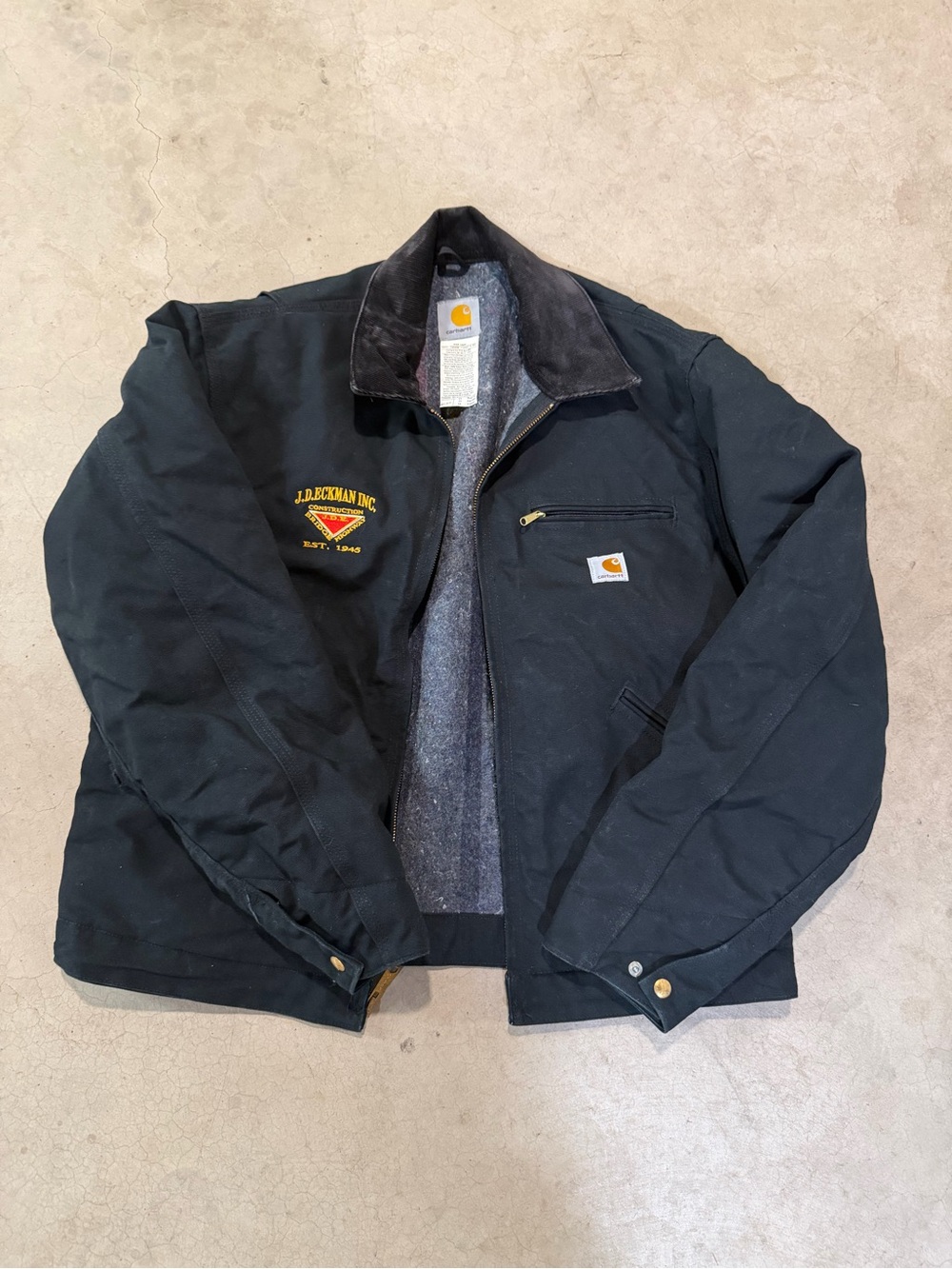 Vintage Carhartt J01 BLK Detroit Jacket Black Blanket Lined Size 44 Large